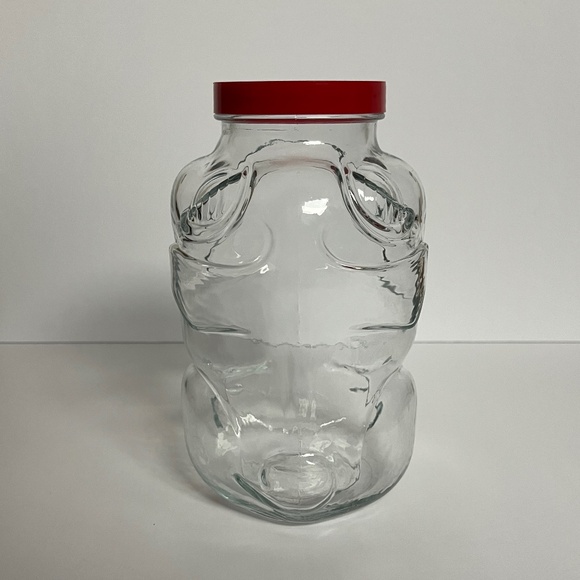 Vintage Libbey of Canada 7.5" Glass Pig Jar Coin Bank Red Plastic Screw Lid New - Picture 6 of 10